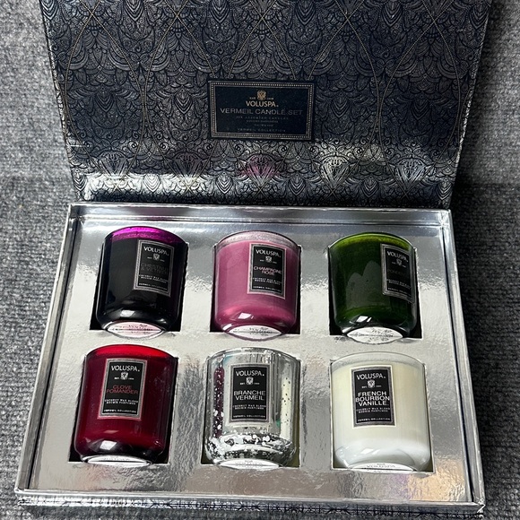 Voluspa Candle set 6 glass jars Vermeil Collection art deco discontinued 3 oz - Picture 1 of 10
